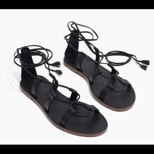 NIB Madewell Black Boardwalk Lace Up Sandals 8.5